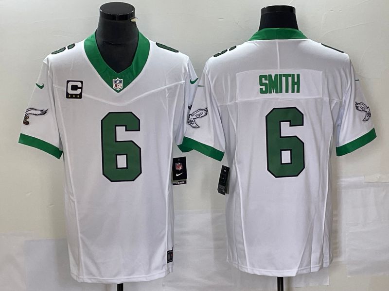 Men Philadelphia Eagles 6 Smith White Nike Throwback Vapor Limited NFL Jerseys